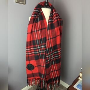 NWT POLO RALPH LAUREN Red Black Plaid Wool Logo Scarf Italy